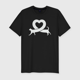 Мужская футболка хлопок Slim с принтом Cats love в Кировске, 92% хлопок, 8% лайкра | приталенный силуэт, круглый вырез ворота, длина до линии бедра, короткий рукав | 