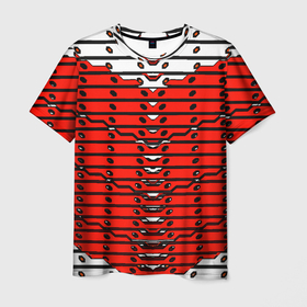 Мужская футболка 3D с принтом Красно белая техно броня в Петрозаводске, 100% полиэфир | прямой крой, круглый вырез горловины, длина до линии бедер | 