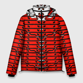Мужская зимняя куртка 3D с принтом Красно белая техно броня в Петрозаводске, верх — 100% полиэстер; подкладка — 100% полиэстер; утеплитель — 100% полиэстер | длина ниже бедра, свободный силуэт Оверсайз. Есть воротник-стойка, отстегивающийся капюшон и ветрозащитная планка. 

Боковые карманы с листочкой на кнопках и внутренний карман на молнии. | 