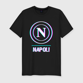 Мужская футболка хлопок Slim с принтом Napoli FC в стиле glitch в Петрозаводске, 92% хлопок, 8% лайкра | приталенный силуэт, круглый вырез ворота, длина до линии бедра, короткий рукав | 