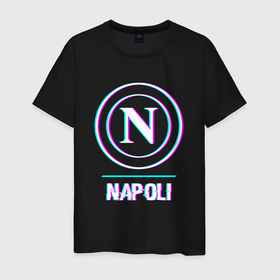 Мужская футболка хлопок с принтом Napoli FC в стиле glitch в Екатеринбурге, 100% хлопок | прямой крой, круглый вырез горловины, длина до линии бедер, слегка спущенное плечо. | 