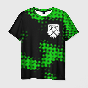 Мужская футболка 3D с принтом West Ham sport halftone , 100% полиэфир | прямой крой, круглый вырез горловины, длина до линии бедер | 