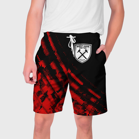 Мужские шорты 3D с принтом West Ham sport grunge ,  полиэстер 100% | прямой крой, два кармана без застежек по бокам. Мягкая трикотажная резинка на поясе, внутри которой широкие завязки. Длина чуть выше колен | 