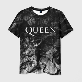 Мужская футболка 3D с принтом Queen black graphite в Белгороде, 100% полиэфир | прямой крой, круглый вырез горловины, длина до линии бедер | 