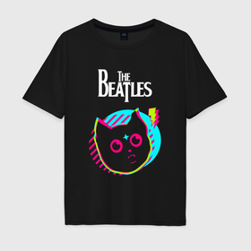 Мужская футболка хлопок Oversize с принтом The Beatles rock star cat в Санкт-Петербурге, 100% хлопок | свободный крой, круглый ворот, “спинка” длиннее передней части | 