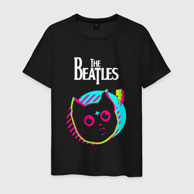 Мужская футболка хлопок с принтом The Beatles rock star cat в Новосибирске, 100% хлопок | прямой крой, круглый вырез горловины, длина до линии бедер, слегка спущенное плечо. | 