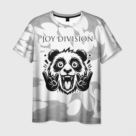 Мужская футболка 3D с принтом Joy Division рок панда на светлом фоне , 100% полиэфир | прямой крой, круглый вырез горловины, длина до линии бедер | Тематика изображения на принте: 