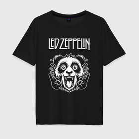 Мужская футболка хлопок Oversize с принтом Led Zeppelin rock panda в Курске, 100% хлопок | свободный крой, круглый ворот, “спинка” длиннее передней части | Тематика изображения на принте: 