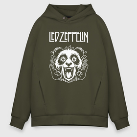 Мужское худи Oversize хлопок с принтом Led Zeppelin rock panda в Санкт-Петербурге, френч-терри — 70% хлопок, 30% полиэстер. Мягкий теплый начес внутри —100% хлопок | боковые карманы, эластичные манжеты и нижняя кромка, капюшон на магнитной кнопке | 