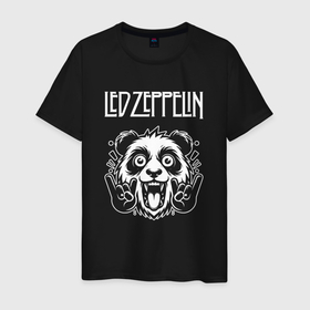 Мужская футболка хлопок с принтом Led Zeppelin rock panda в Белгороде, 100% хлопок | прямой крой, круглый вырез горловины, длина до линии бедер, слегка спущенное плечо. | Тематика изображения на принте: 