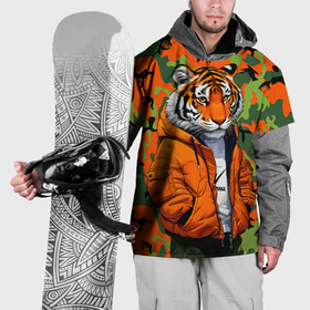 Накидка на куртку 3D с принтом Тигр в оранжевой куртке в Тюмени, 100% полиэстер |  | 