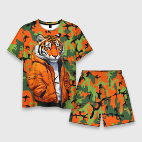 Мужской костюм с шортами 3D с принтом Тигр в оранжевой куртке ,  |  | Тематика изображения на принте: 
