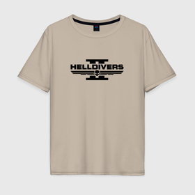Мужская футболка хлопок Oversize с принтом Helldivers 2   black в Тюмени, 100% хлопок | свободный крой, круглый ворот, “спинка” длиннее передней части | 