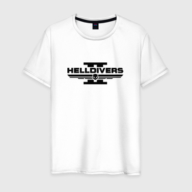 Мужская футболка хлопок с принтом Helldivers 2   black в Тюмени, 100% хлопок | прямой крой, круглый вырез горловины, длина до линии бедер, слегка спущенное плечо. | Тематика изображения на принте: 