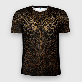 Мужская футболка 3D Slim с принтом Золотой узор маори в Екатеринбурге, 100% полиэстер с улучшенными характеристиками | приталенный силуэт, круглая горловина, широкие плечи, сужается к линии бедра | 