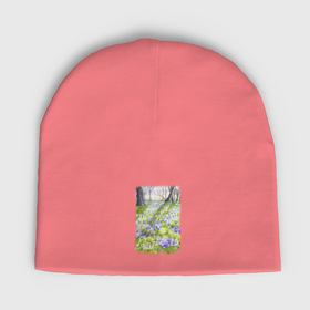 Мужская шапка демисезонная с принтом Акварель и гуашь Весенний пейзаж с крокусами ,  |  | Тематика изображения на принте: 