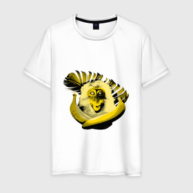 Мужская футболка хлопок с принтом Обезьяна и банана в Петрозаводске, 100% хлопок | прямой крой, круглый вырез горловины, длина до линии бедер, слегка спущенное плечо. | Тематика изображения на принте: 