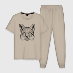 Мужская пижама хлопок с принтом Морда лисы в Курске, 100% хлопок | брюки и футболка прямого кроя, без карманов, на брюках мягкая резинка на поясе и по низу штанин
 | Тематика изображения на принте: 