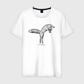 Мужская футболка хлопок с принтом Лиса в прыжке в Санкт-Петербурге, 100% хлопок | прямой крой, круглый вырез горловины, длина до линии бедер, слегка спущенное плечо. | 