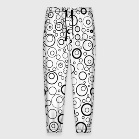 Мужские брюки 3D с принтом Бело чёрный паттерн пузырьки в Тюмени, 100% полиэстер | манжеты по низу, эластичный пояс регулируется шнурком, по бокам два кармана без застежек, внутренняя часть кармана из мелкой сетки | 