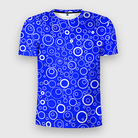 Мужская футболка 3D Slim с принтом Сине белый паттерн пузырьки в Тюмени, 100% полиэстер с улучшенными характеристиками | приталенный силуэт, круглая горловина, широкие плечи, сужается к линии бедра | 