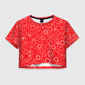 Женская футболка Crop-top 3D с принтом Красно белый паттерн пузырьки в Тюмени, 100% полиэстер | круглая горловина, длина футболки до линии талии, рукава с отворотами | 