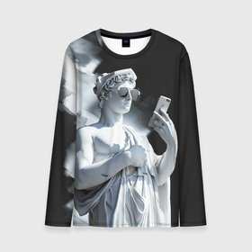 Мужской лонгслив 3D с принтом Греческий бог со смартфоном в Тюмени, 100% полиэстер | длинные рукава, круглый вырез горловины, полуприлегающий силуэт | 