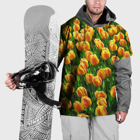 Накидка на куртку 3D с принтом Желто оранжевые тюльпаны , 100% полиэстер |  | Тематика изображения на принте: 