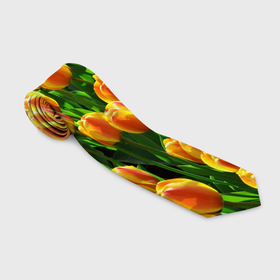 Галстук 3D с принтом Желто оранжевые тюльпаны в Петрозаводске, 100% полиэстер | Длина 148 см; Плотность 150-180 г/м2 | Тематика изображения на принте: 
