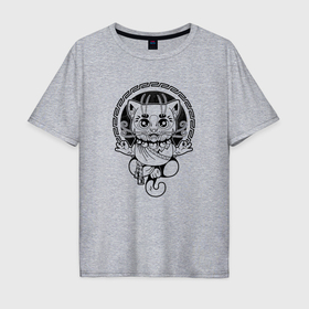 Мужская футболка хлопок Oversize с принтом Медитирующий кот в Екатеринбурге, 100% хлопок | свободный крой, круглый ворот, “спинка” длиннее передней части | 