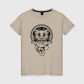 Женская футболка хлопок с принтом Медитирующий кот в Екатеринбурге, 100% хлопок | прямой крой, круглый вырез горловины, длина до линии бедер, слегка спущенное плечо | 