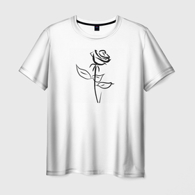 Мужская футболка 3D с принтом Роза в каллиграфии в Курске, 100% полиэфир | прямой крой, круглый вырез горловины, длина до линии бедер | Тематика изображения на принте: 