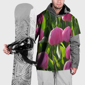 Накидка на куртку 3D с принтом Розовые тюльпаны с листвой в Петрозаводске, 100% полиэстер |  | Тематика изображения на принте: 