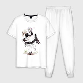 Мужская пижама хлопок с принтом Горничные Ноэлль и Люмин   Геншин Импакт в Санкт-Петербурге, 100% хлопок | брюки и футболка прямого кроя, без карманов, на брюках мягкая резинка на поясе и по низу штанин
 | 