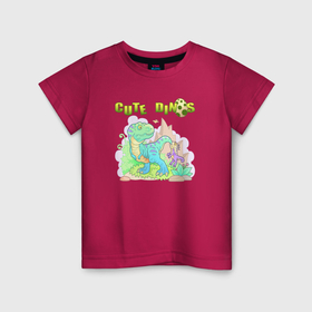 Детская футболка хлопок с принтом Забавные древние динозавры в Курске, 100% хлопок | круглый вырез горловины, полуприлегающий силуэт, длина до линии бедер | 
