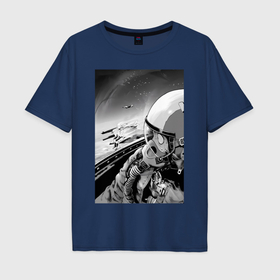 Мужская футболка хлопок Oversize с принтом Ванпанчмен Сайтама на крыле самолета в Тюмени, 100% хлопок | свободный крой, круглый ворот, “спинка” длиннее передней части | Тематика изображения на принте: 