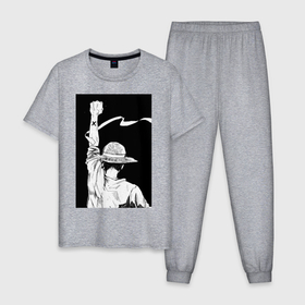 Мужская пижама хлопок с принтом Ван Пис Луффи Монки Д в Санкт-Петербурге, 100% хлопок | брюки и футболка прямого кроя, без карманов, на брюках мягкая резинка на поясе и по низу штанин
 | 