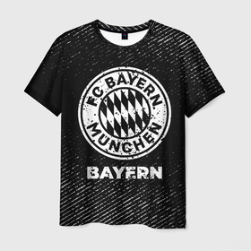 Мужская футболка 3D с принтом Bayern с потертостями на темном фоне в Кировске, 100% полиэфир | прямой крой, круглый вырез горловины, длина до линии бедер | 