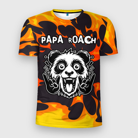 Мужская футболка 3D Slim с принтом Papa Roach рок панда и огонь , 100% полиэстер с улучшенными характеристиками | приталенный силуэт, круглая горловина, широкие плечи, сужается к линии бедра | Тематика изображения на принте: 
