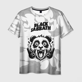 Мужская футболка 3D с принтом Black Sabbath рок панда на светлом фоне в Белгороде, 100% полиэфир | прямой крой, круглый вырез горловины, длина до линии бедер | 