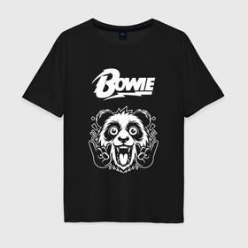 Мужская футболка хлопок Oversize с принтом David Bowie rock panda в Тюмени, 100% хлопок | свободный крой, круглый ворот, “спинка” длиннее передней части | 