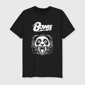 Мужская футболка хлопок Slim с принтом David Bowie rock panda в Санкт-Петербурге, 92% хлопок, 8% лайкра | приталенный силуэт, круглый вырез ворота, длина до линии бедра, короткий рукав | 