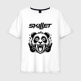 Мужская футболка хлопок Oversize с принтом Skillet   rock panda в Новосибирске, 100% хлопок | свободный крой, круглый ворот, “спинка” длиннее передней части | 