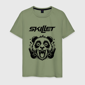 Мужская футболка хлопок с принтом Skillet   rock panda в Новосибирске, 100% хлопок | прямой крой, круглый вырез горловины, длина до линии бедер, слегка спущенное плечо. | 