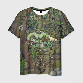 Мужская футболка 3D с принтом Леший озорник в лесу в Тюмени, 100% полиэфир | прямой крой, круглый вырез горловины, длина до линии бедер | Тематика изображения на принте: 