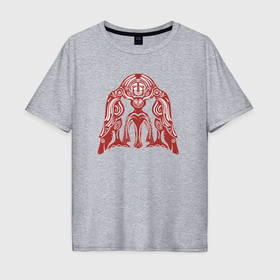 Мужская футболка хлопок Oversize с принтом Пермский звериный стиль вестник богов в Новосибирске, 100% хлопок | свободный крой, круглый ворот, “спинка” длиннее передней части | 