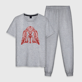 Мужская пижама хлопок с принтом Пермский звериный стиль вестник богов в Петрозаводске, 100% хлопок | брюки и футболка прямого кроя, без карманов, на брюках мягкая резинка на поясе и по низу штанин
 | 