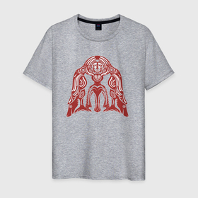 Мужская футболка хлопок с принтом Пермский звериный стиль вестник богов в Кировске, 100% хлопок | прямой крой, круглый вырез горловины, длина до линии бедер, слегка спущенное плечо. | 