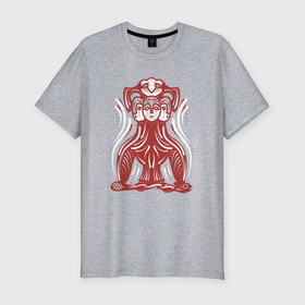 Мужская футболка хлопок Slim с принтом Пермский звериный стиль трехликое божество в Новосибирске, 92% хлопок, 8% лайкра | приталенный силуэт, круглый вырез ворота, длина до линии бедра, короткий рукав | Тематика изображения на принте: 