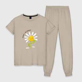 Женская пижама хлопок с принтом Солнечная ромашка в Курске, 100% хлопок | брюки и футболка прямого кроя, без карманов, на брюках мягкая резинка на поясе и по низу штанин | 